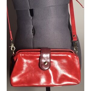 Vtg Y2K Style Red Big Mouth Frame Crossbody Bag Adjustable Strap Magnet